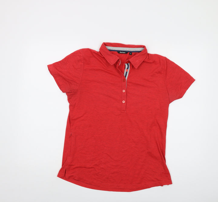 Rohan Womens Red Striped Polyester Basic Polo Size 12 Collared