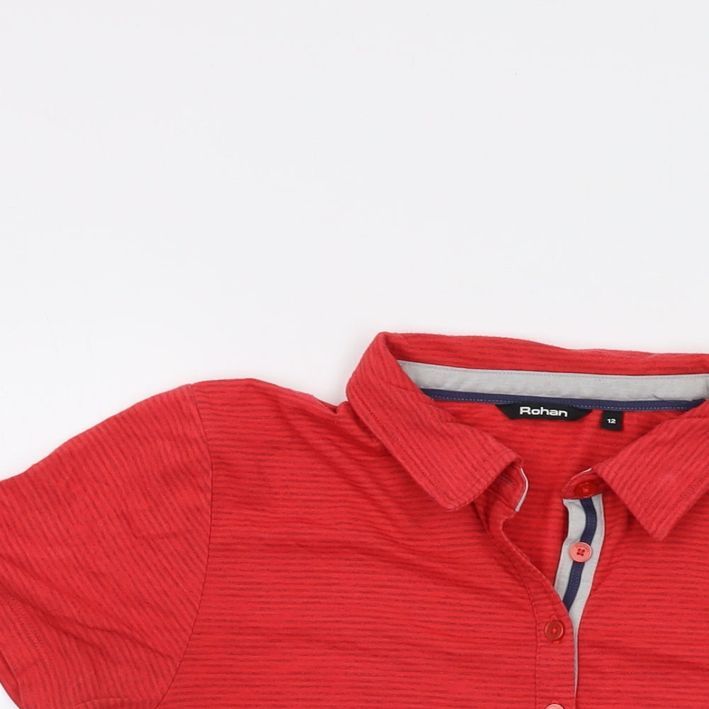Rohan Womens Red Striped Polyester Basic Polo Size 12 Collared