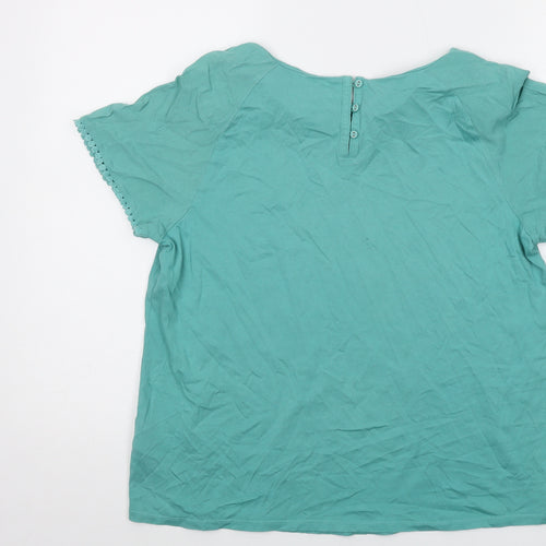 White Stuff Womens Green Modal Basic T-Shirt Size 14 Round Neck