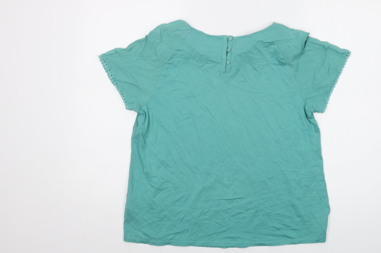 White Stuff Womens Green Modal Basic T-Shirt Size 14 Round Neck