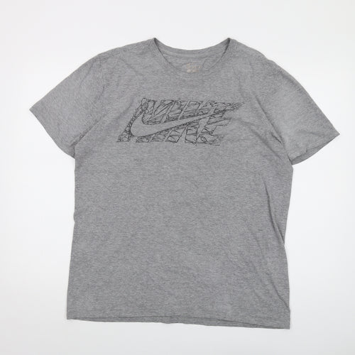 Nike Mens Grey Polyester T-Shirt Size L Crew Neck