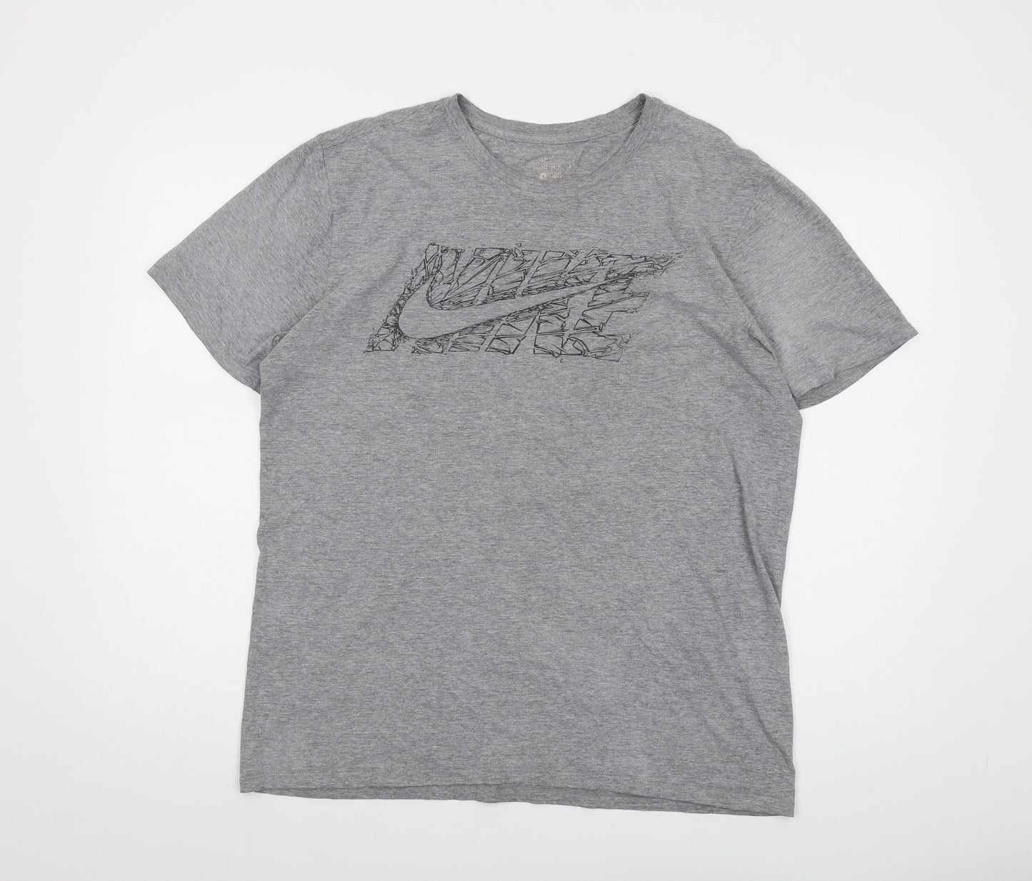 Nike Mens Grey Polyester T-Shirt Size L Crew Neck