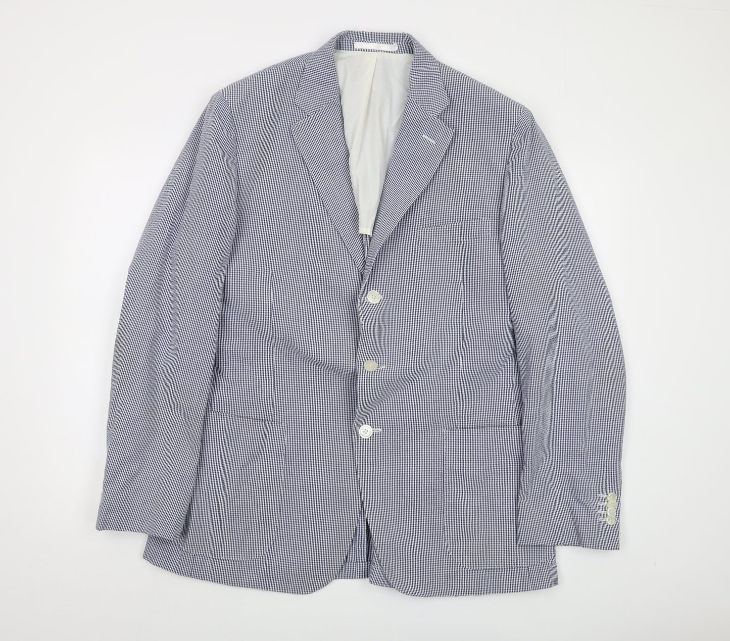 Boggi Mens Blue Check Cotton Jacket Suit Jacket Size 44 Regular