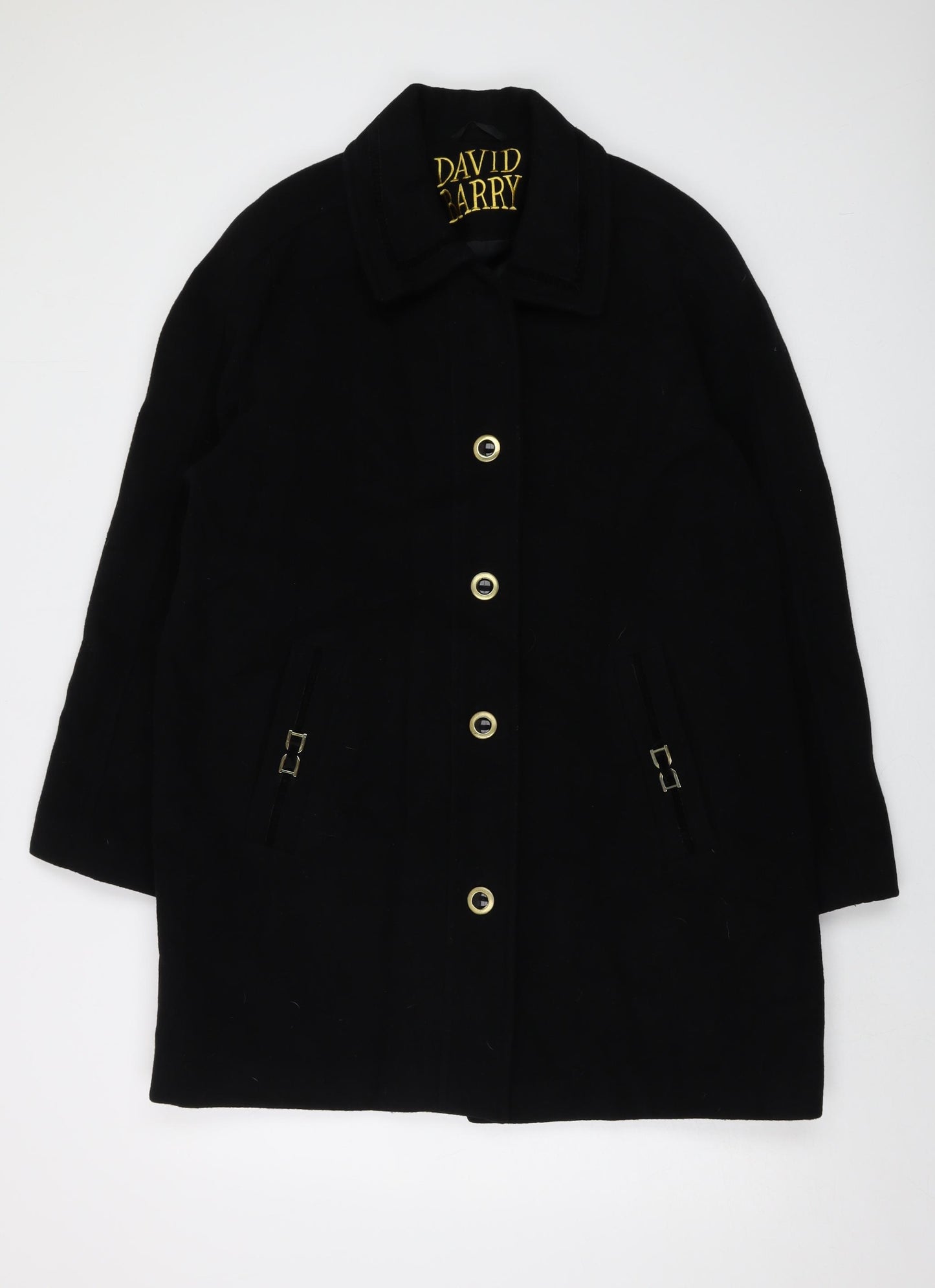 David Barry Womens Black Overcoat Coat Size 14 Button