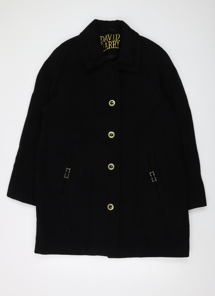 David Barry Womens Black Overcoat Coat Size 14 Button
