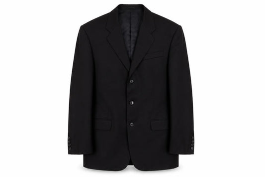 Front view of Hugo James men’s black polyester jacket suit jacket, size 40, regular