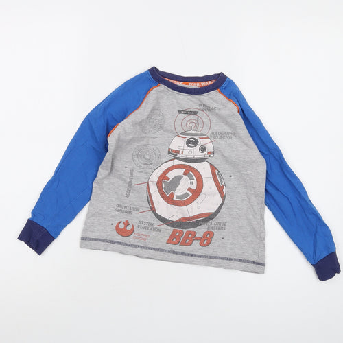 Star Wars Boys Grey Cotton Basic T-Shirt Size 6 Years Crew Neck Pullover
