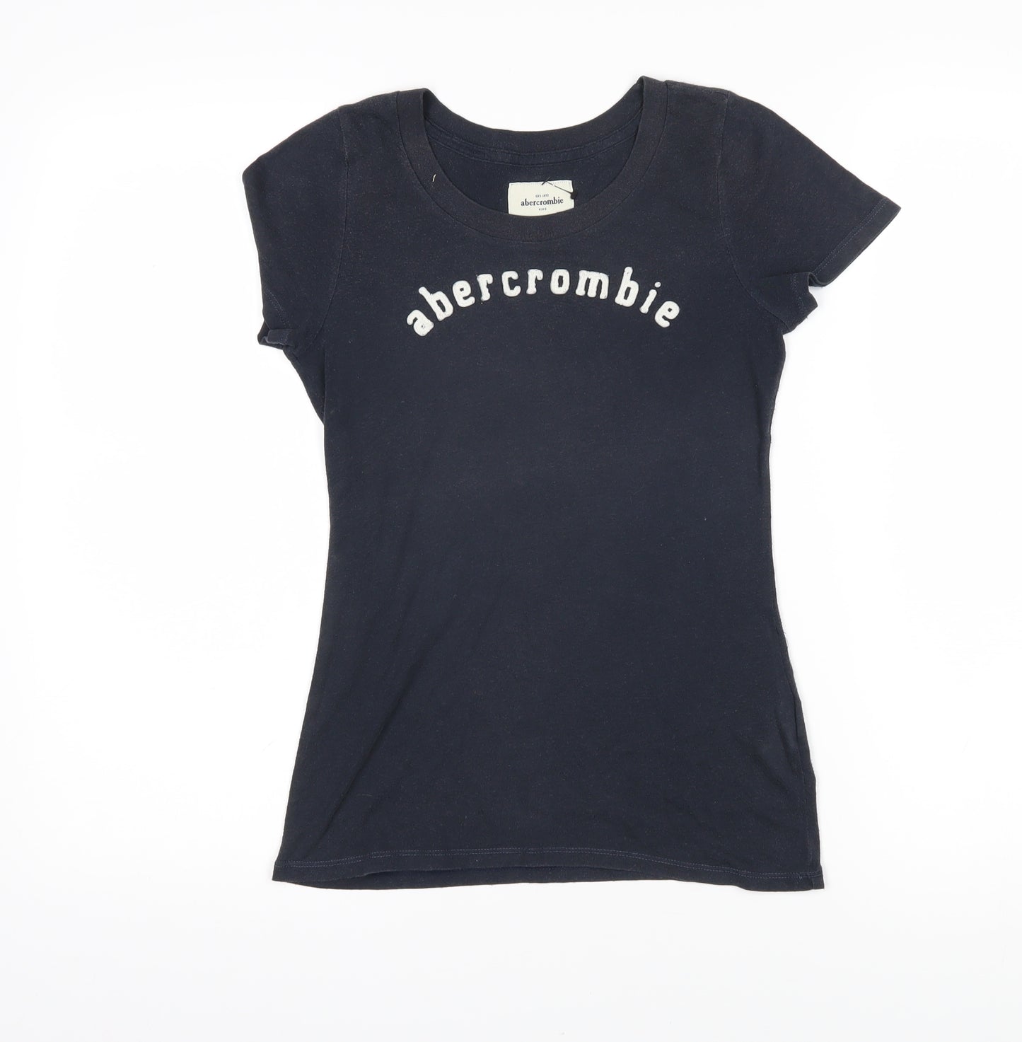Abercombie Girls Blue Cotton Basic T-Shirt Size L Roll Neck Pullover - Abercrombie logo