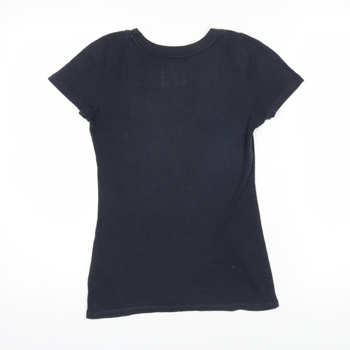 Abercombie Girls Blue Cotton Basic T-Shirt Size L Roll Neck Pullover - Abercrombie logo