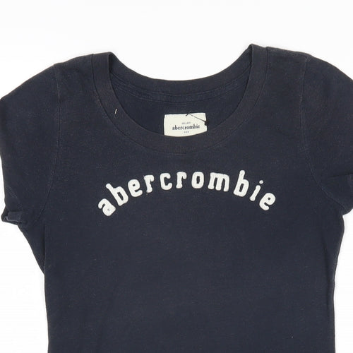 Abercombie Girls Blue Cotton Basic T-Shirt Size L Roll Neck Pullover - Abercrombie logo