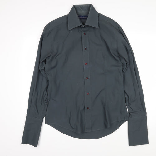 Guide of London Mens Grey Cotton Button-Up Size L Collared Button