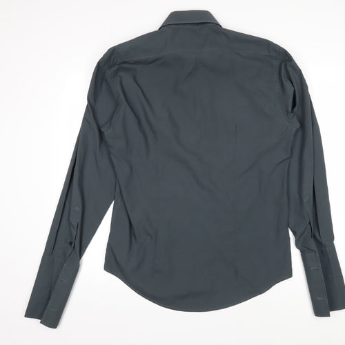 Guide of London Mens Grey Cotton Button-Up Size L Collared Button