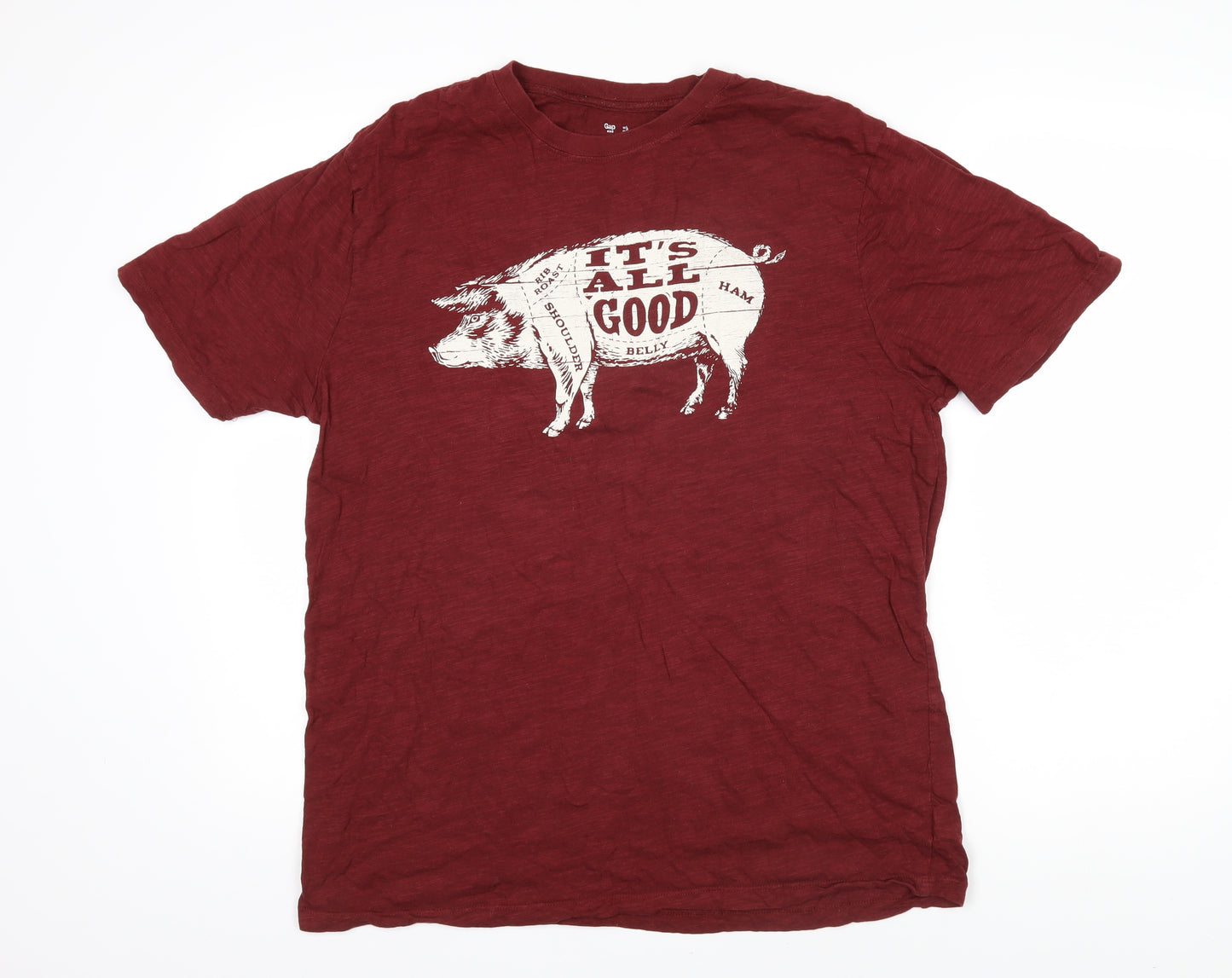 Gap Mens Brown Cotton T-Shirt Size L Round Neck - Its all good, Rib roast Shoulder Ham Belly. Pig