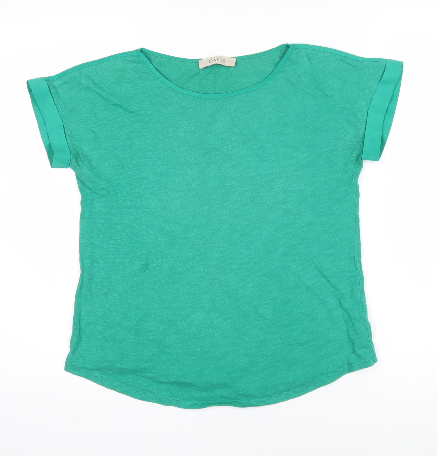 Oasis Womens Green Cotton Basic T-Shirt Size XS Boat Neck