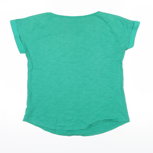 Oasis Womens Green Cotton Basic T-Shirt Size XS Boat Neck