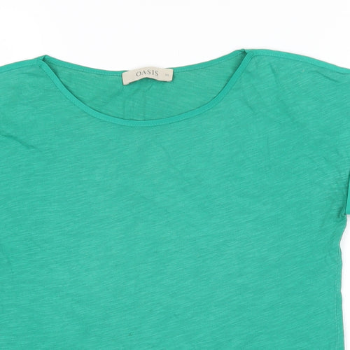 Oasis Womens Green Cotton Basic T-Shirt Size XS Boat Neck