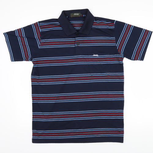 Jeep Mens Blue Striped Cotton Polo Size L Collared Button