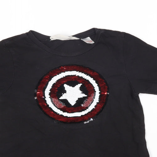 Marvel Girls Black Cotton Basic T-Shirt Size 4-5 Years Round Neck Pullover - Marvel