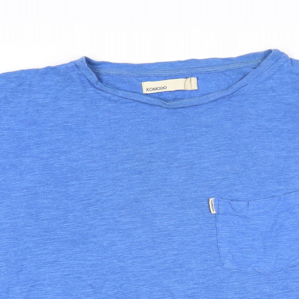 Komodo Womens Blue Cotton Basic T-Shirt Size M Boat Neck