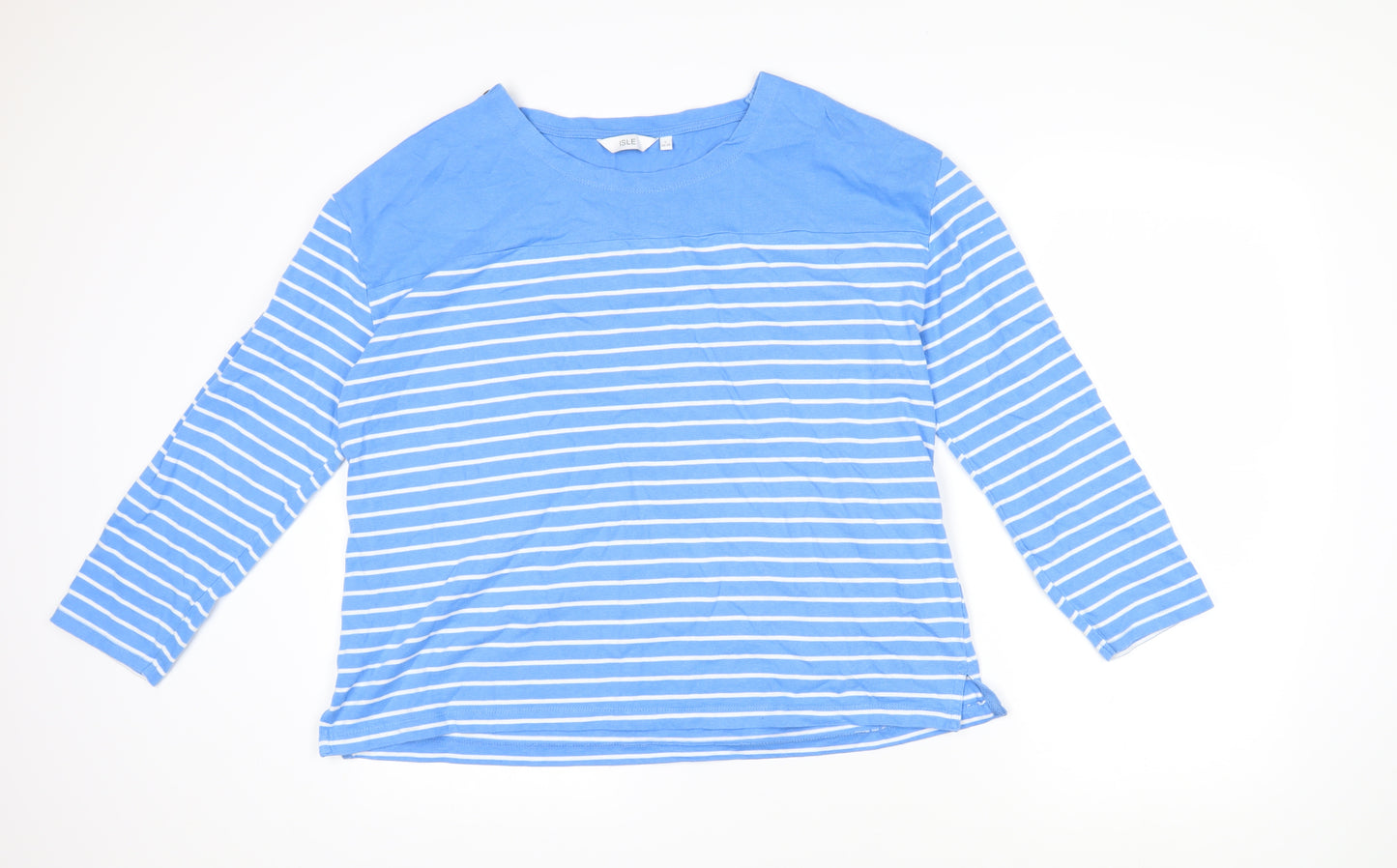 Isle Womens Blue Striped Cotton Pullover Sweatshirt Size L Pullover