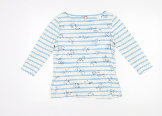 Cath Kidston Womens Blue Striped 100% Cotton Basic T-Shirt Size S Boat Neck - Goldfish