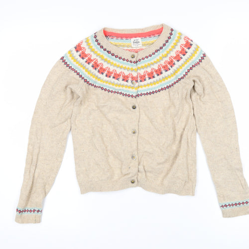 Boden Girls Beige Round Neck Fair Isle Cotton Cardigan Jumper Size 9-10 Years Button - Foxes