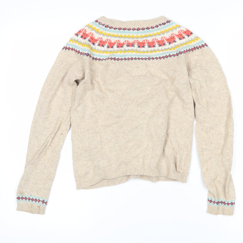 Boden Girls Beige Round Neck Fair Isle Cotton Cardigan Jumper Size 9-10 Years Button - Foxes
