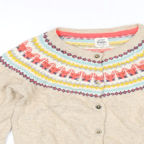 Boden Girls Beige Round Neck Fair Isle Cotton Cardigan Jumper Size 9-10 Years Button - Foxes