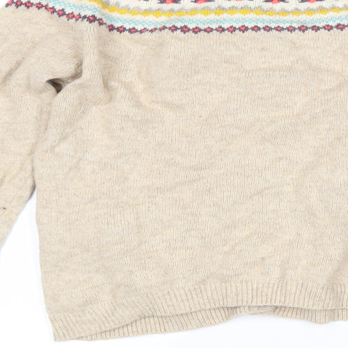 Boden Girls Beige Round Neck Fair Isle Cotton Cardigan Jumper Size 9-10 Years Button - Foxes