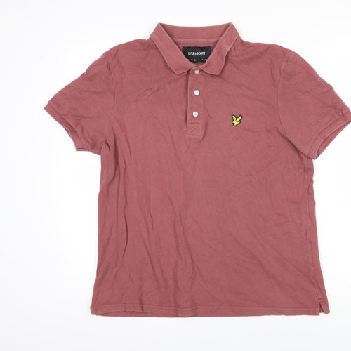 Lyle & Scott Mens Pink Cotton Polo Size M Collared Button