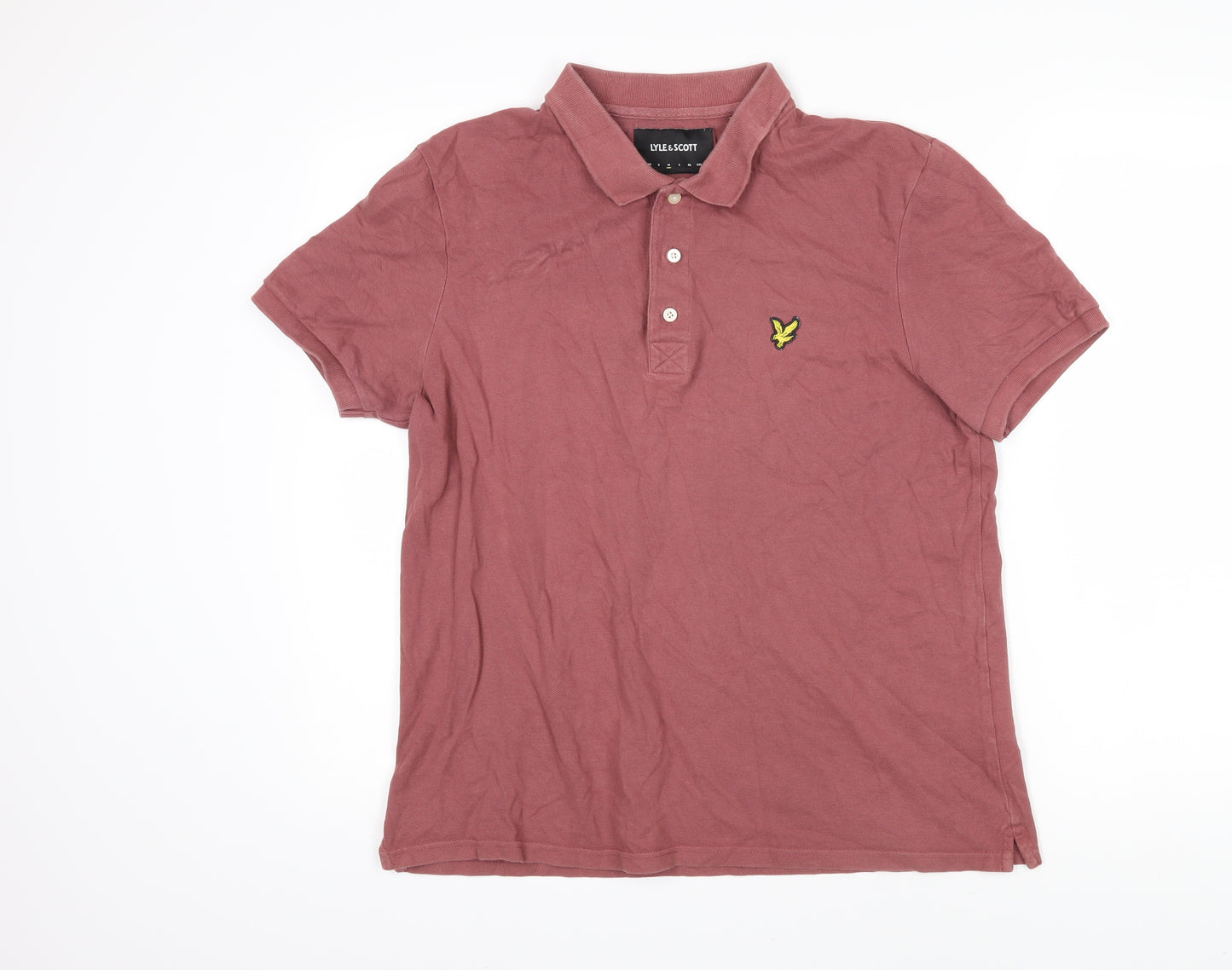 Lyle & Scott Mens Pink Cotton Polo Size M Collared Button