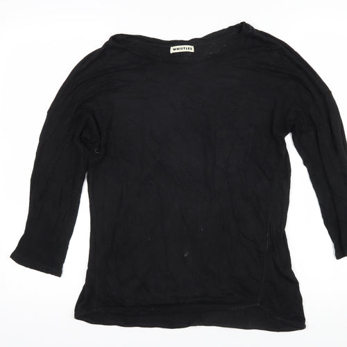 Whistles Womens Black Cotton Basic T-Shirt Size S Boat Neck