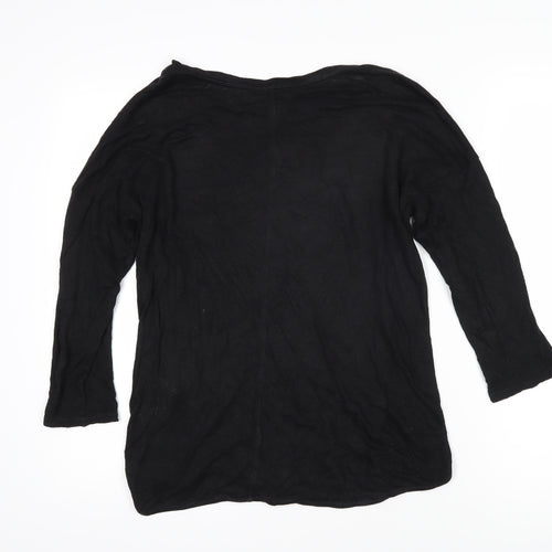 Whistles Womens Black Cotton Basic T-Shirt Size S Boat Neck