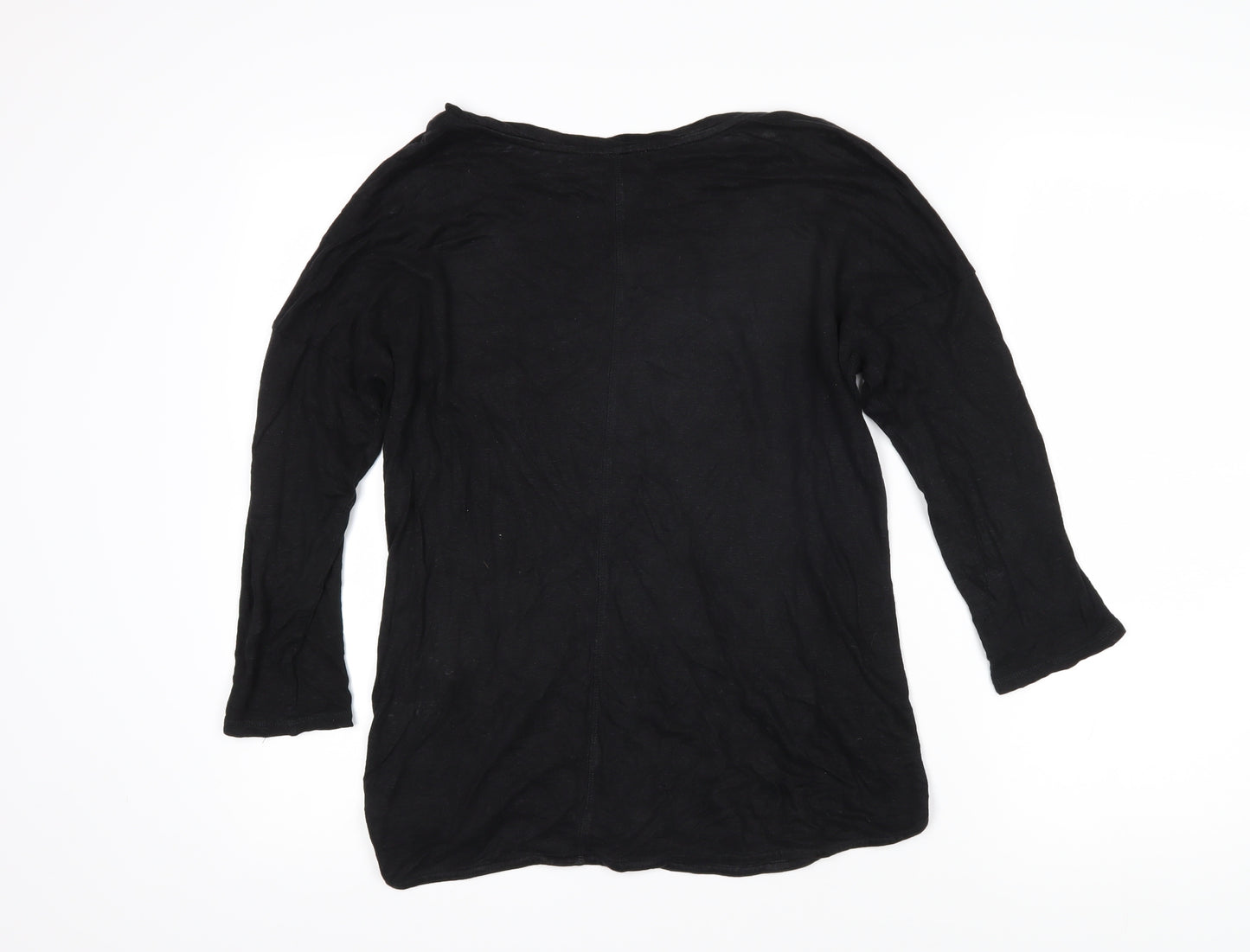 Whistles Womens Black Cotton Basic T-Shirt Size S Boat Neck