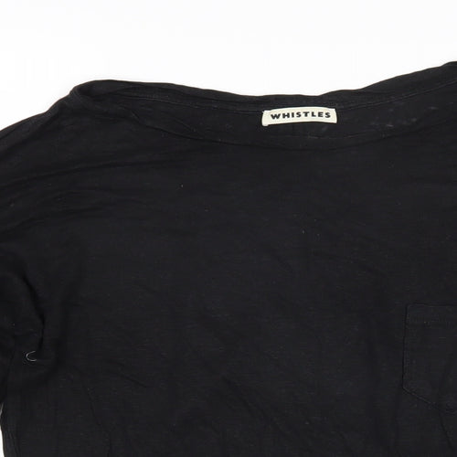 Whistles Womens Black Cotton Basic T-Shirt Size S Boat Neck