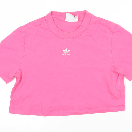 Addidas Womens Pink 100% Cotton Basic T-Shirt Size 10 Round Neck - Cropped