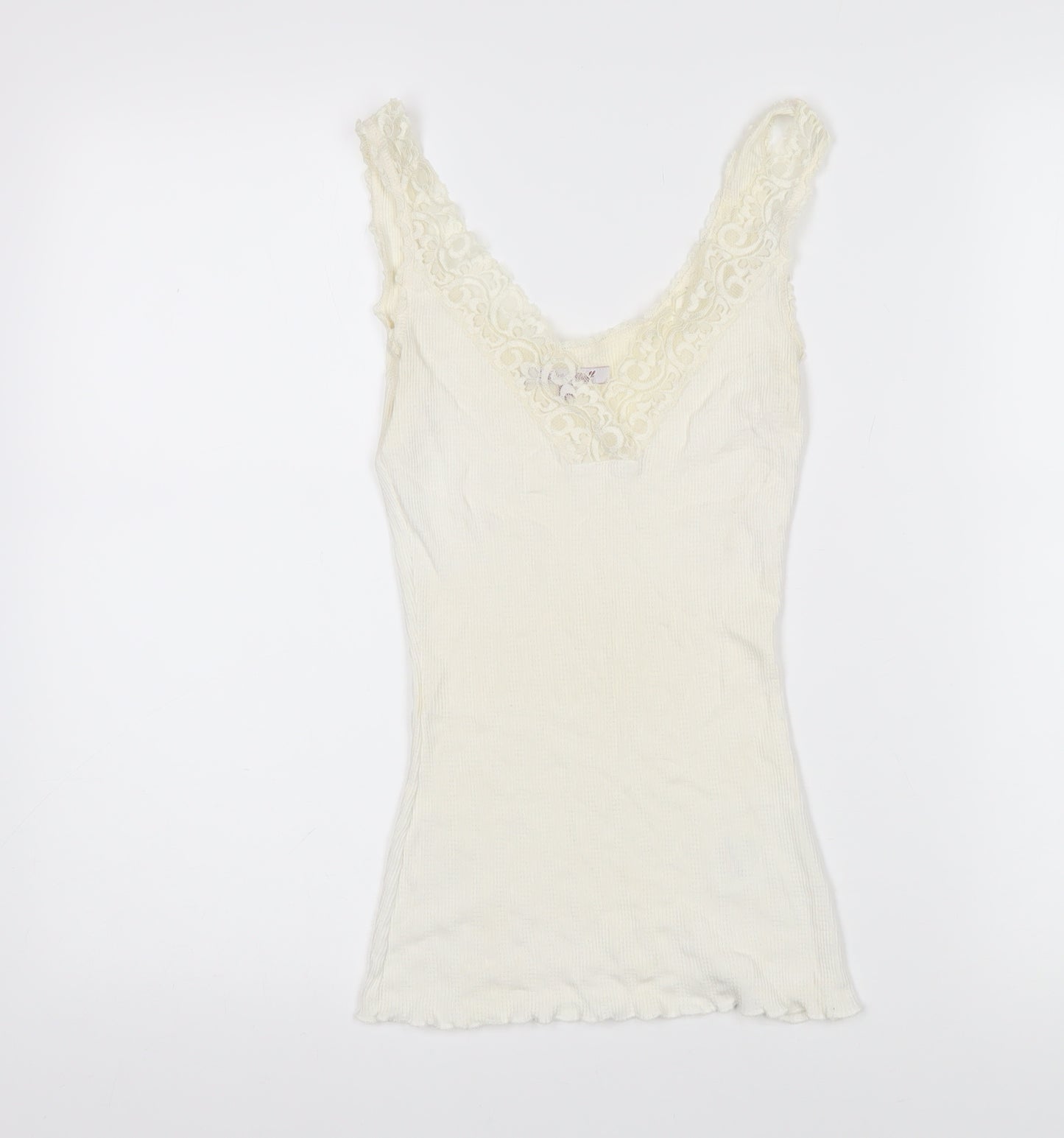 White Stuff Womens Ivory 100% Cotton Basic T-Shirt Size 10 V-Neck