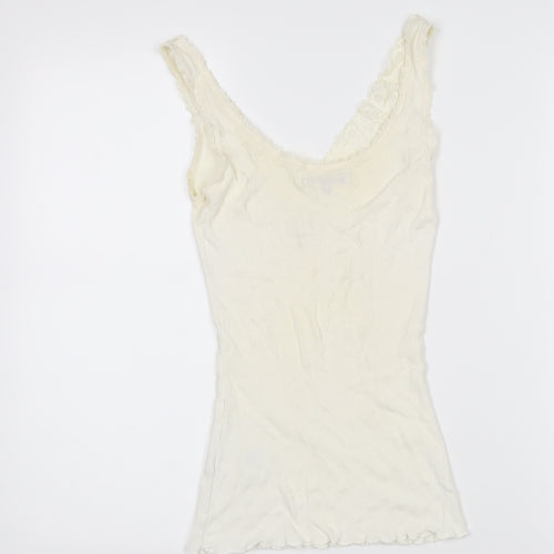 White Stuff Womens Ivory 100% Cotton Basic T-Shirt Size 10 V-Neck