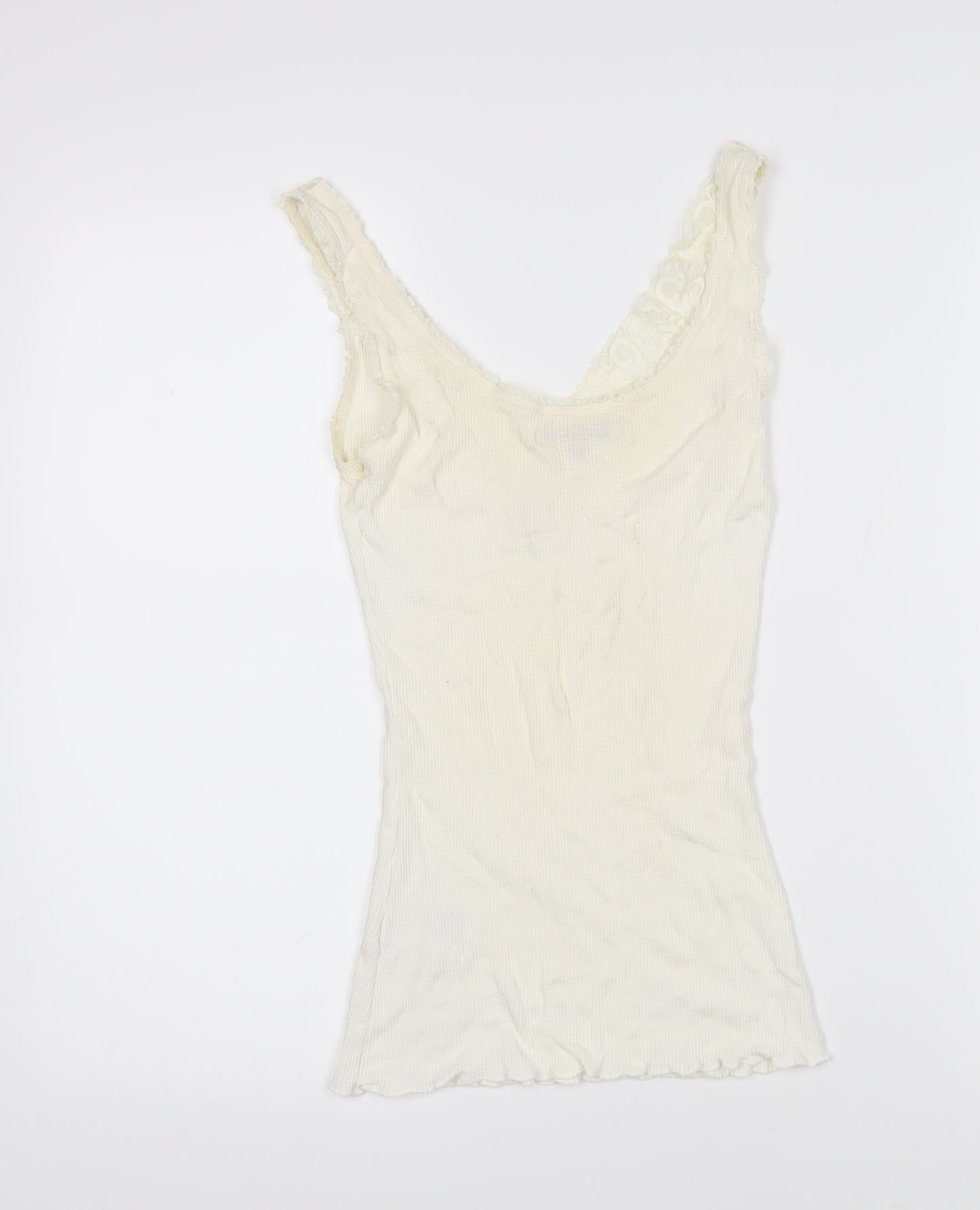 White Stuff Womens Ivory 100% Cotton Basic T-Shirt Size 10 V-Neck