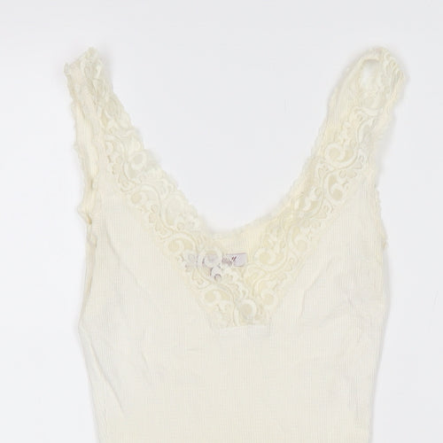 White Stuff Womens Ivory 100% Cotton Basic T-Shirt Size 10 V-Neck