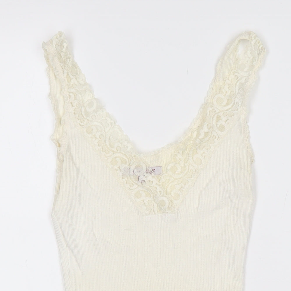 White Stuff Womens Ivory 100% Cotton Basic T-Shirt Size 10 V-Neck