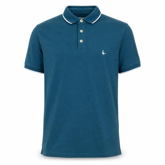 Front view of Jack Wills men’s green 100% cotton polo, size S, collared button