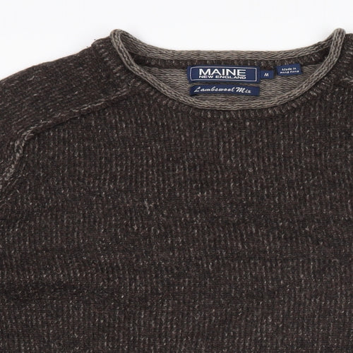 Maine Mens Brown Round Neck Wool Pullover Jumper Size M Long Sleeve