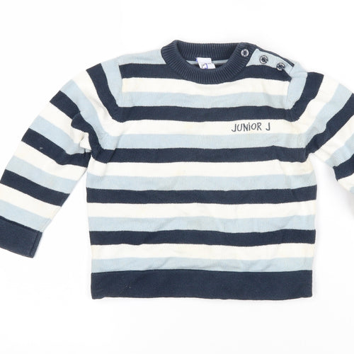 Jasper Conran Boys Blue Striped Cotton Pullover Jumper Size 18-24 Months Button - junior J