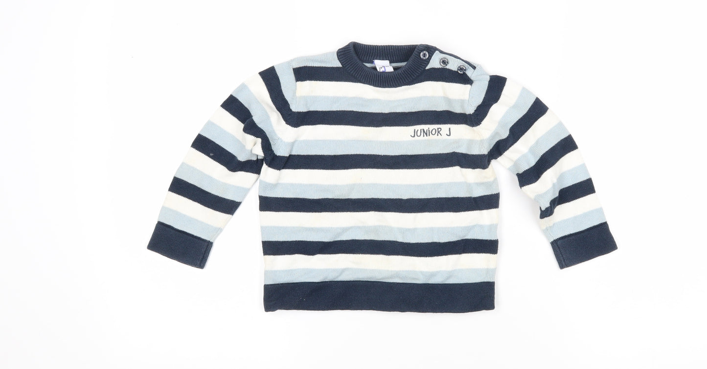Jasper Conran Boys Blue Striped Cotton Pullover Jumper Size 18-24 Months Button - junior J
