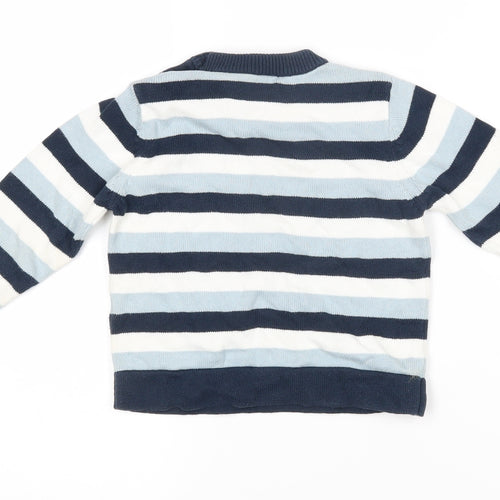 Jasper Conran Boys Blue Striped Cotton Pullover Jumper Size 18-24 Months Button - junior J