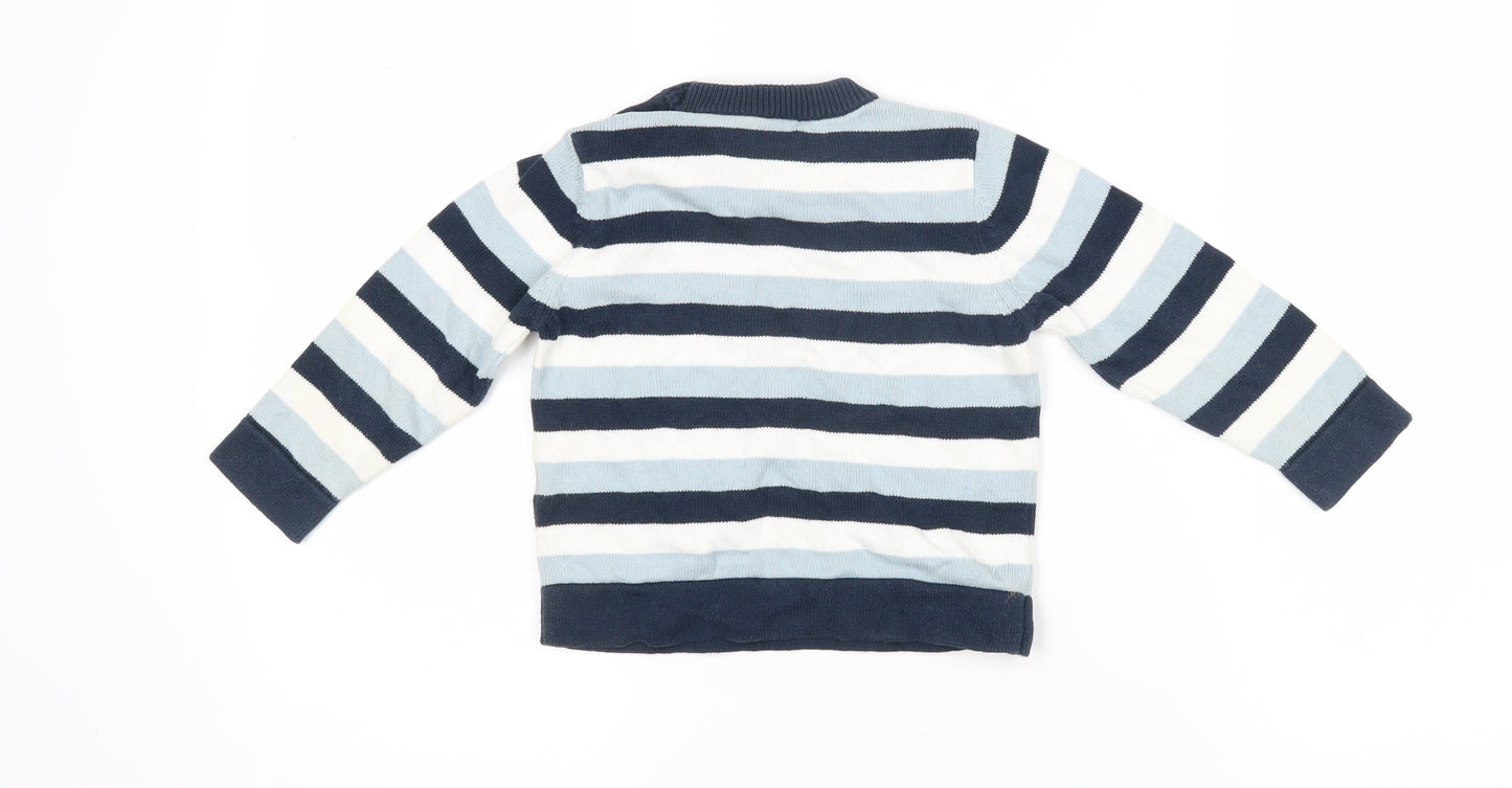 Jasper Conran Boys Blue Striped Cotton Pullover Jumper Size 18-24 Months Button - junior J