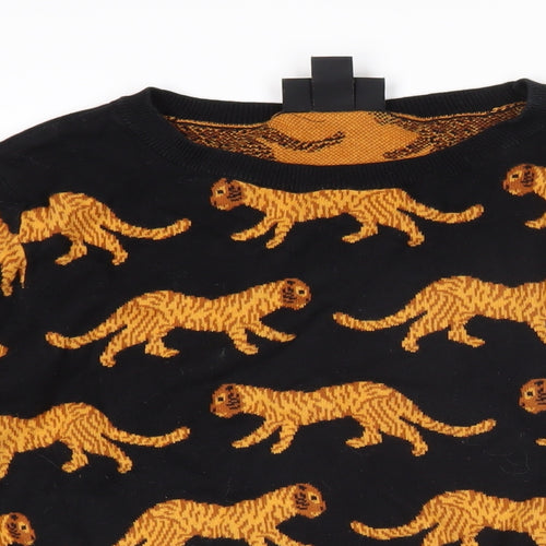 MONKL Womens Black Boat Neck Geometric Cotton Pullover Jumper Size XL - Tigers