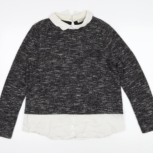 Oasis Womens Black Collared Polyester Pullover Jumper Size M