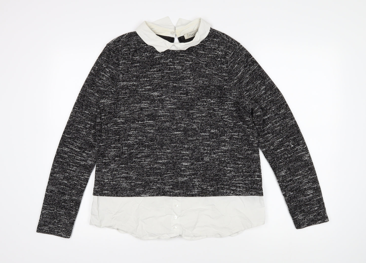 Oasis Womens Black Collared Polyester Pullover Jumper Size M